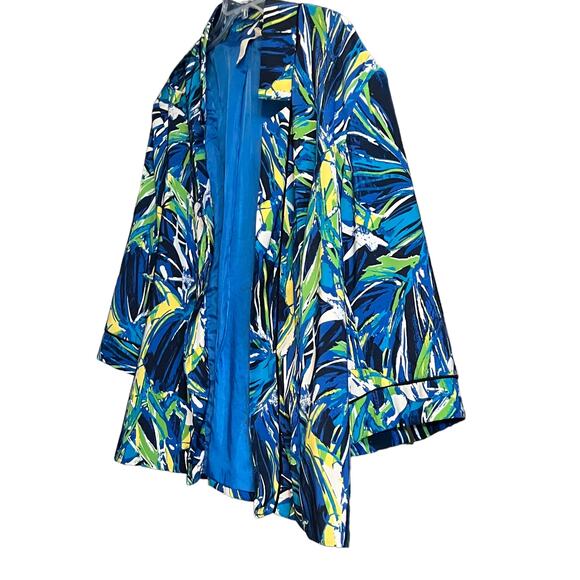 LAVENDER & HONEY 3/4 SLV OPEN-FRONT BLAZER/JACKET, WOMENS, 3X, BLUE YELLOW WHITE - Picture 2 of 12